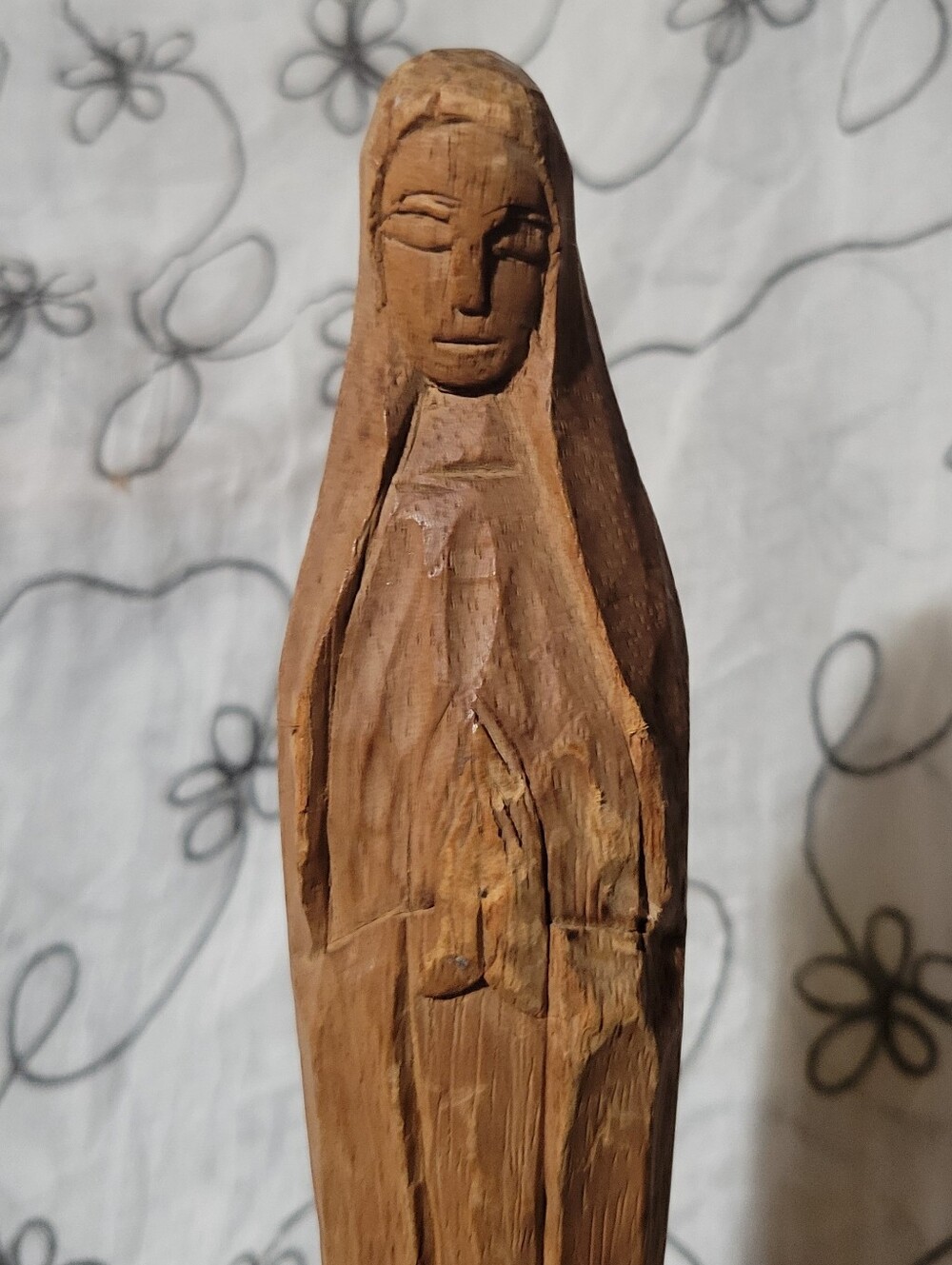 Vintage Primitive Hand Carved Devotional Wood Madonna Figure 13"